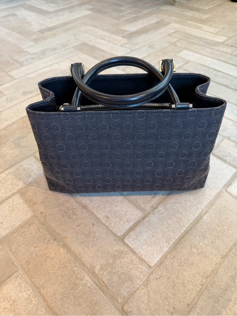 Vintage Celine Black Macadam Canvas Leather Top Handle Satchel Handbag Italy - Picture 2 of 12